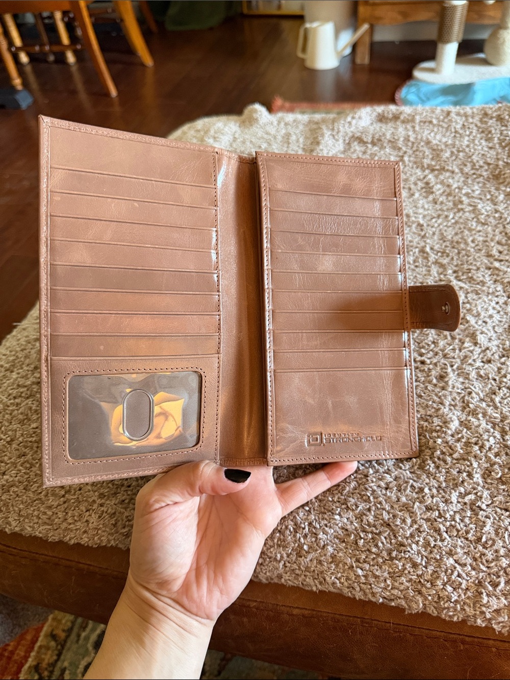 Identity Stronghold Taupe Leather RFID Blocking Checkbook Wallet Trifold